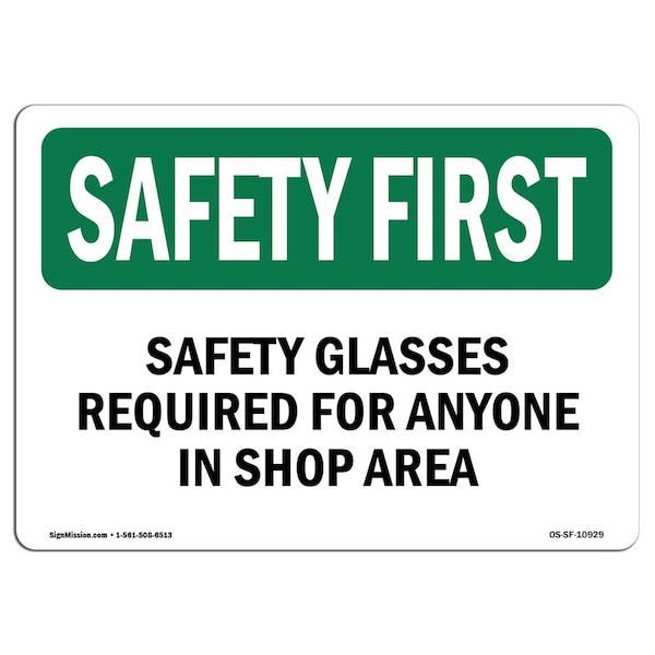 OSHA, Glasses Required For Anyone In Shop Area, 5in X 3.5in, 10PK, 5" W, 3.5" H, Landscape, PK10